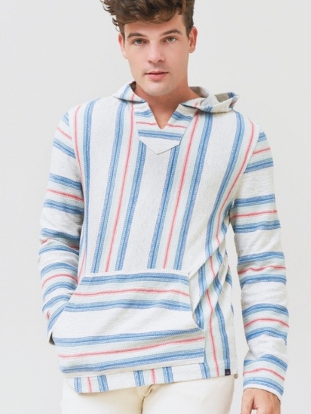 Mens Faherty Biarritz Hoodie 100% Cotton White Pacific Break Stripe Size Medium